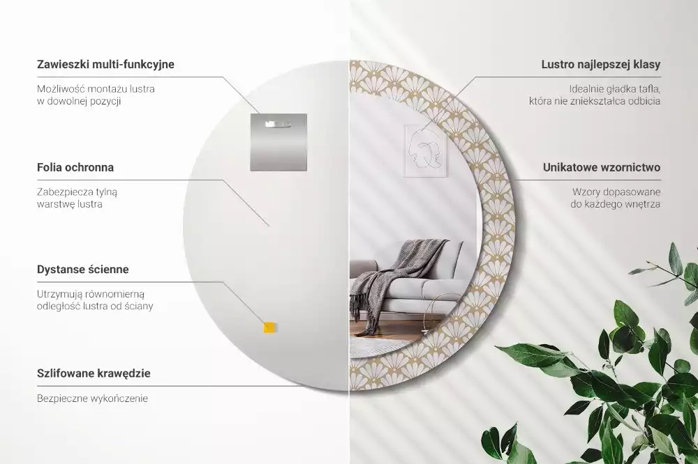 Bedrukte ronde spiegel Oosterse bloem