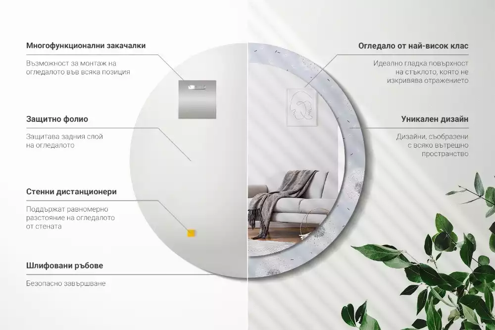 Ronde spiegel met bedrukte lijst Paardenbloemen