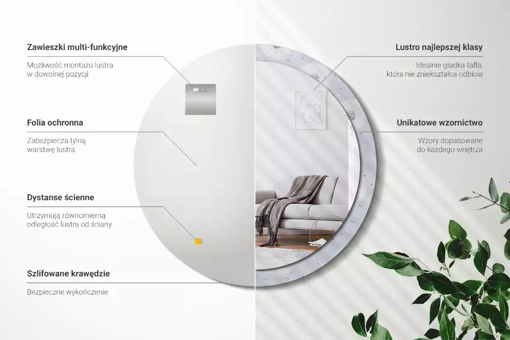 Ronde spiegel met bedrukte lijst Paardenbloemen