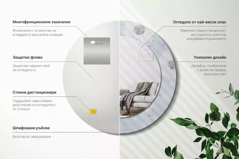 Ronde spiegel met bedrukte lijst Paardenbloemen