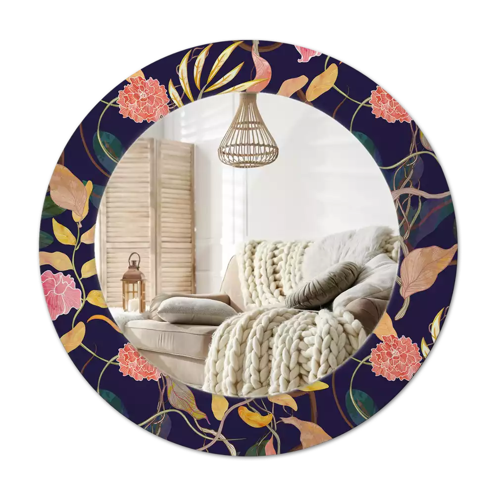 Ronde spiegel met decoratie Aquarelplanten