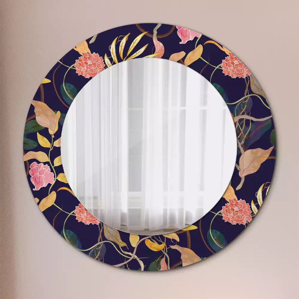 Ronde spiegel met decoratie Aquarelplanten