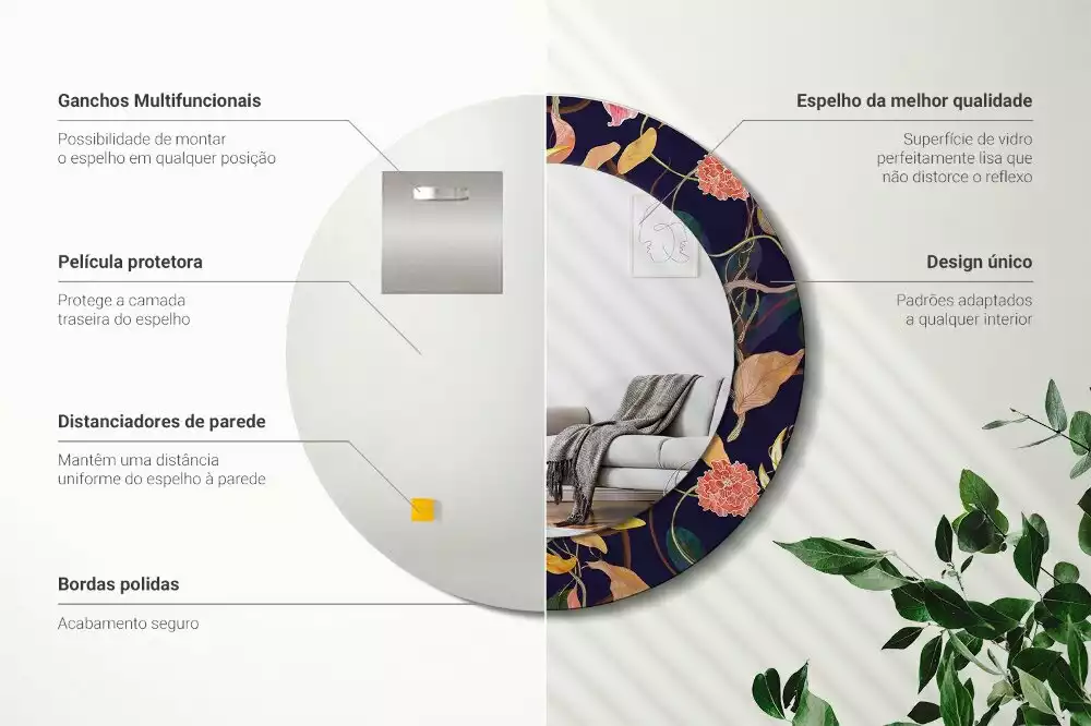 Ronde spiegel met decoratie Aquarelplanten