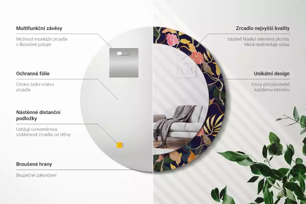 Ronde spiegel met decoratie Aquarelplanten