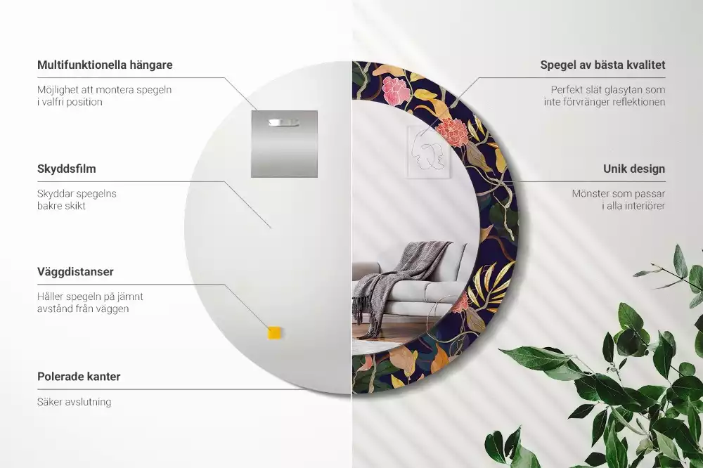 Ronde spiegel met decoratie Aquarelplanten