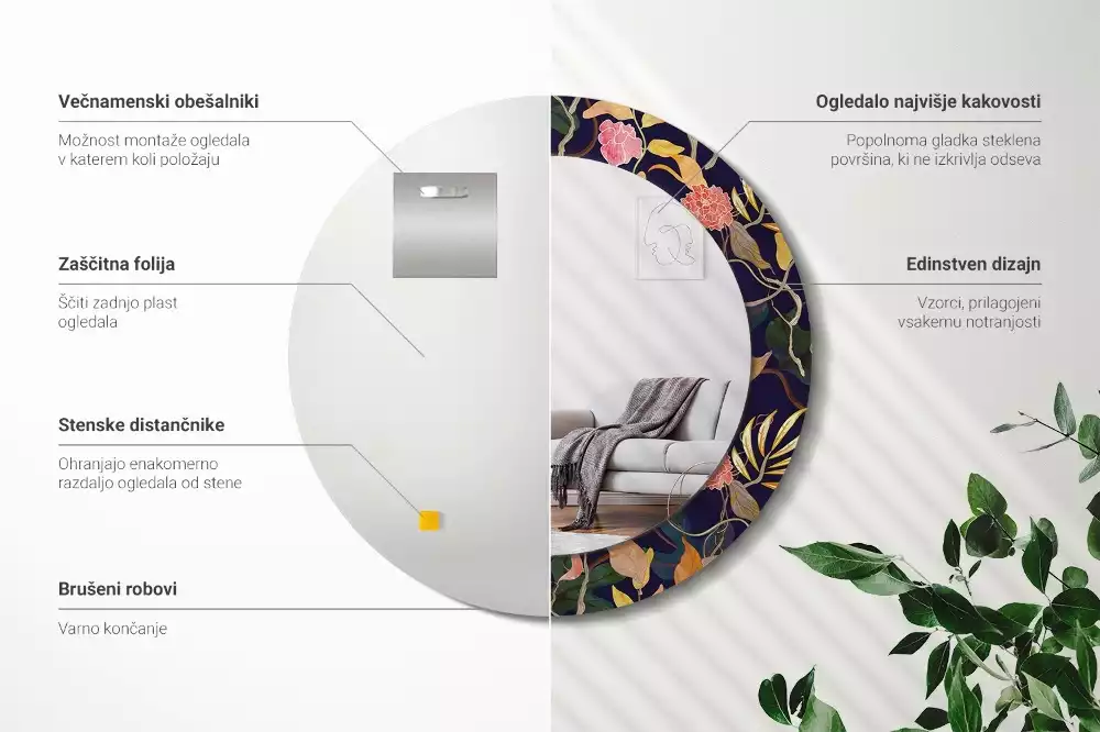 Ronde spiegel met decoratie Aquarelplanten