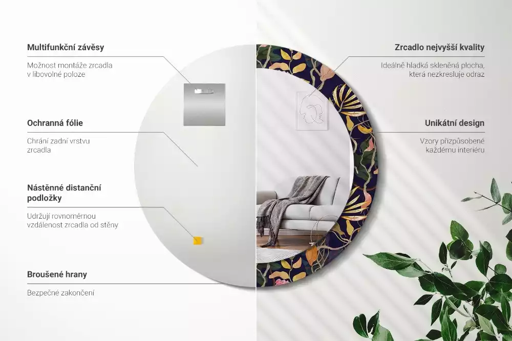 Ronde spiegel met decoratie Aquarelplanten