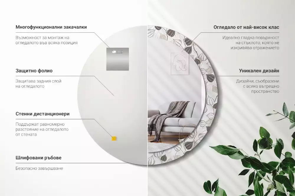 Ronde spiegel met bedrukte lijst Abstracte bloemen