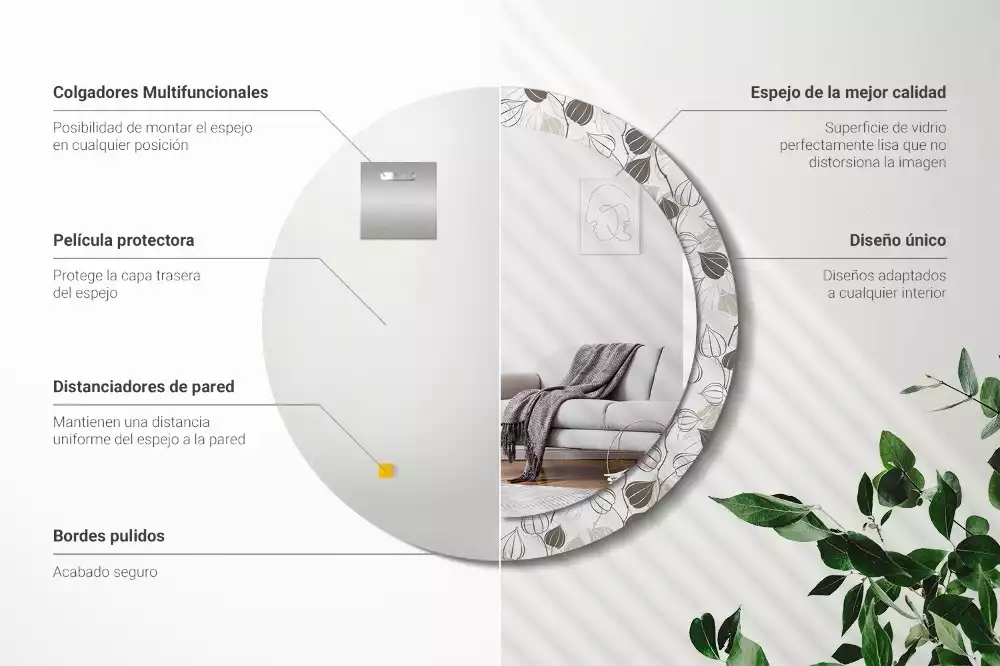 Ronde spiegel met bedrukte lijst Abstracte bloemen