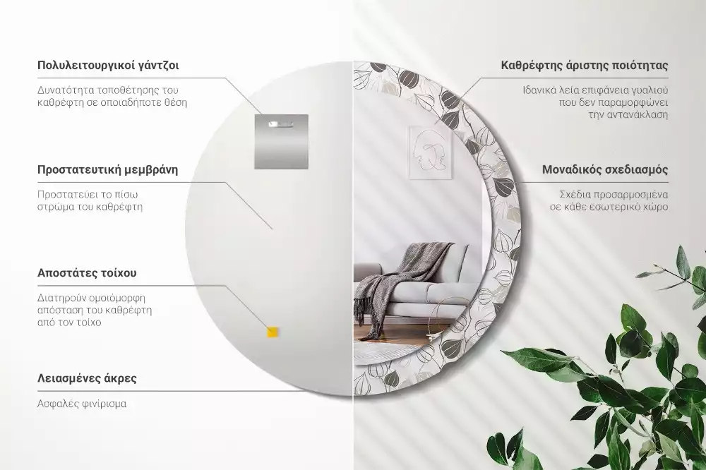 Ronde spiegel met bedrukte lijst Abstracte bloemen