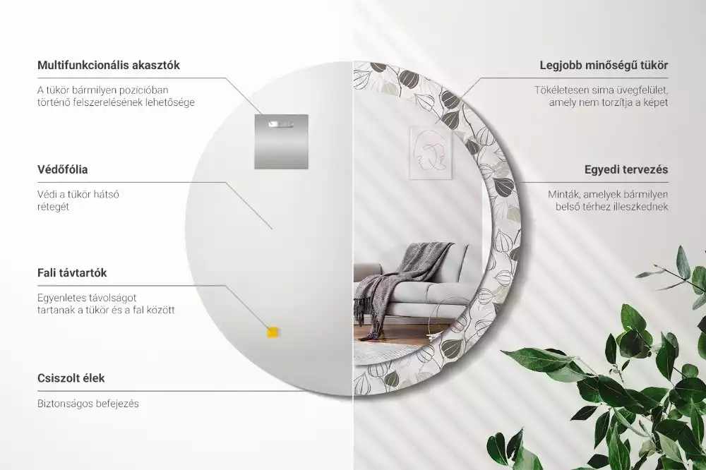 Ronde spiegel met bedrukte lijst Abstracte bloemen