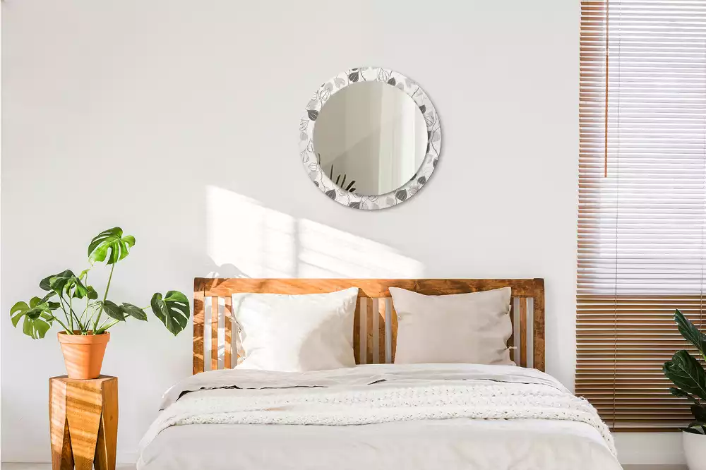 Ronde spiegel met bedrukte lijst Abstracte bloemen