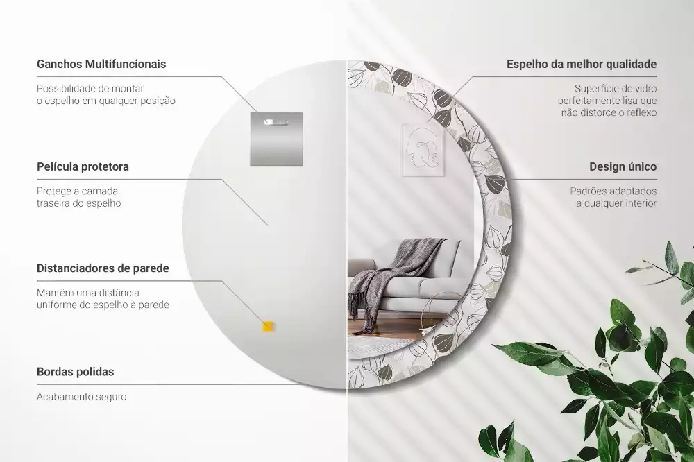 Ronde spiegel met bedrukte lijst Abstracte bloemen