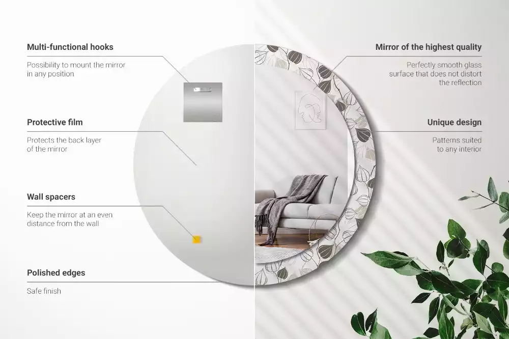 Ronde spiegel met bedrukte lijst Abstracte bloemen