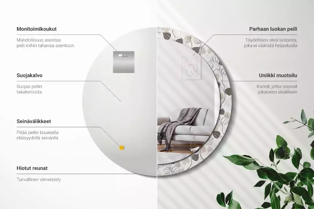 Ronde spiegel met bedrukte lijst Abstracte bloemen