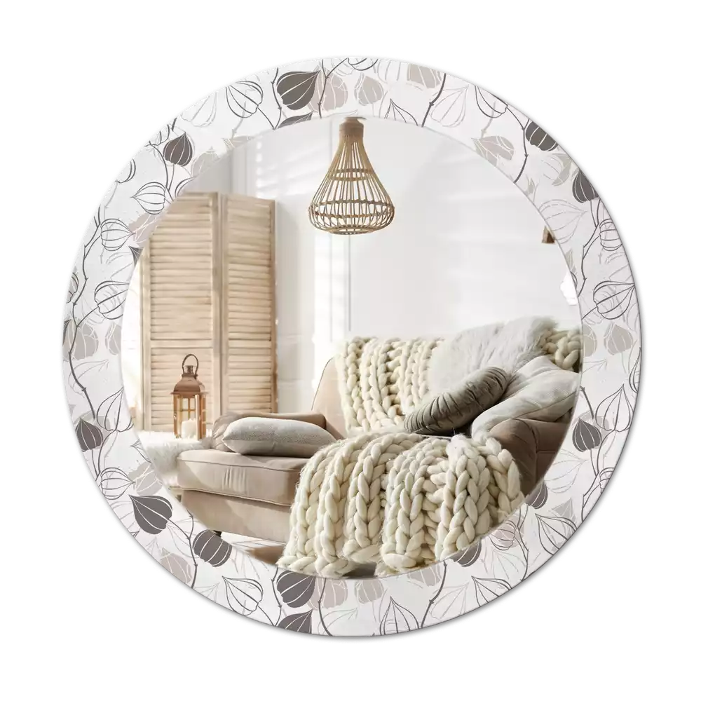 Ronde spiegel met bedrukte lijst Abstracte bloemen