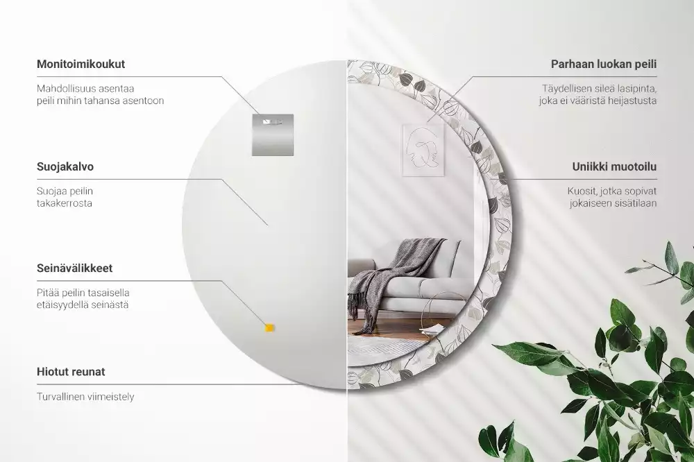 Ronde spiegel met bedrukte lijst Abstracte bloemen