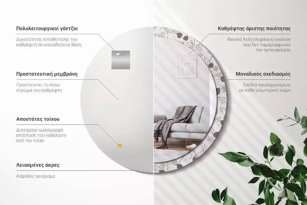 Ronde spiegel met bedrukte lijst Abstracte bloemen