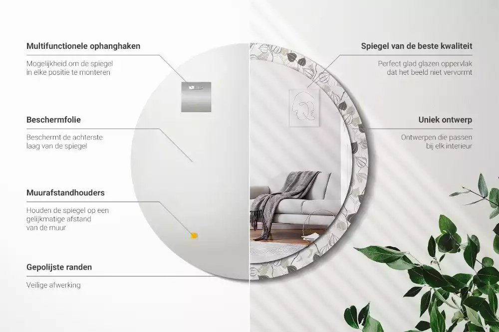 Ronde spiegel met bedrukte lijst Abstracte bloemen