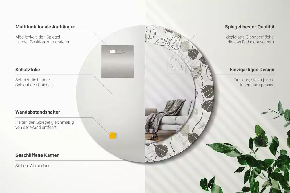Ronde spiegel met bedrukte lijst Abstracte bloemen