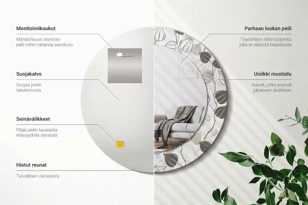 Ronde spiegel met bedrukte lijst Abstracte bloemen