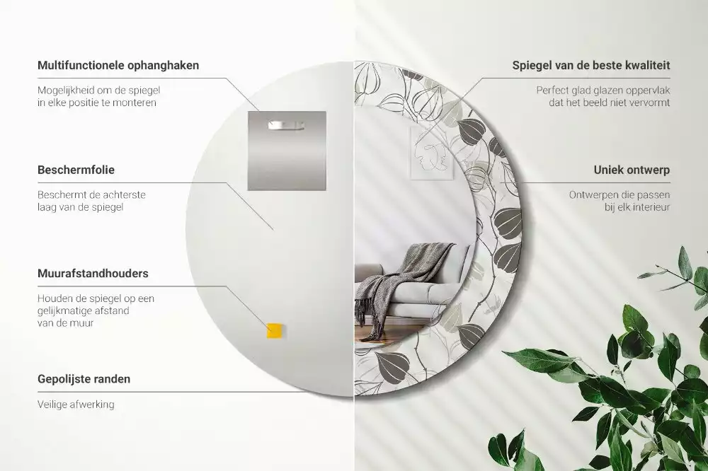 Ronde spiegel met bedrukte lijst Abstracte bloemen