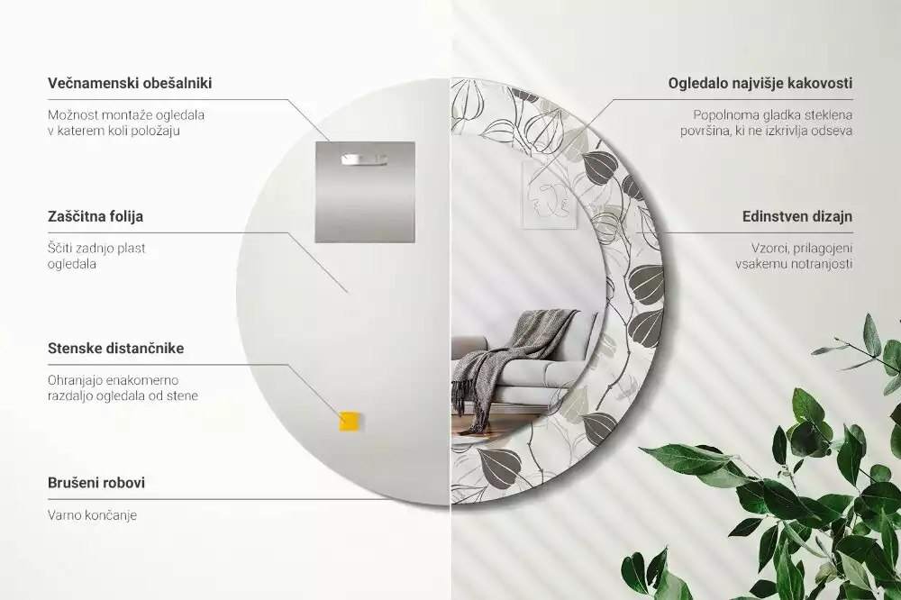 Ronde spiegel met bedrukte lijst Abstracte bloemen