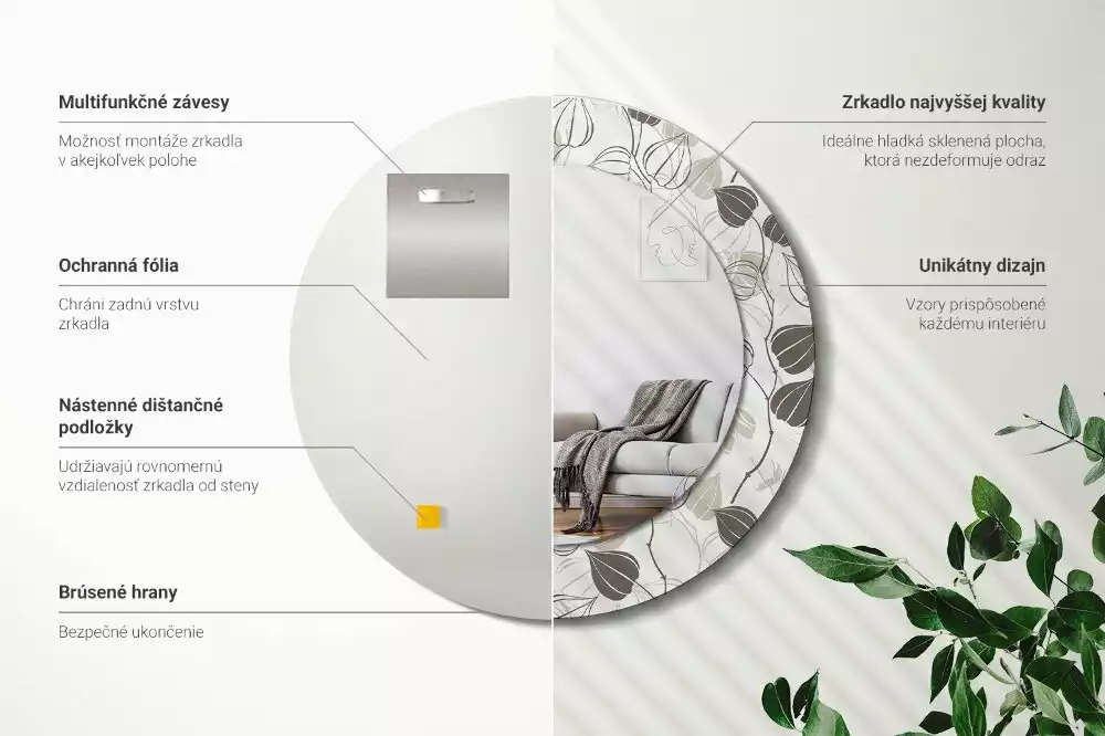 Ronde spiegel met bedrukte lijst Abstracte bloemen