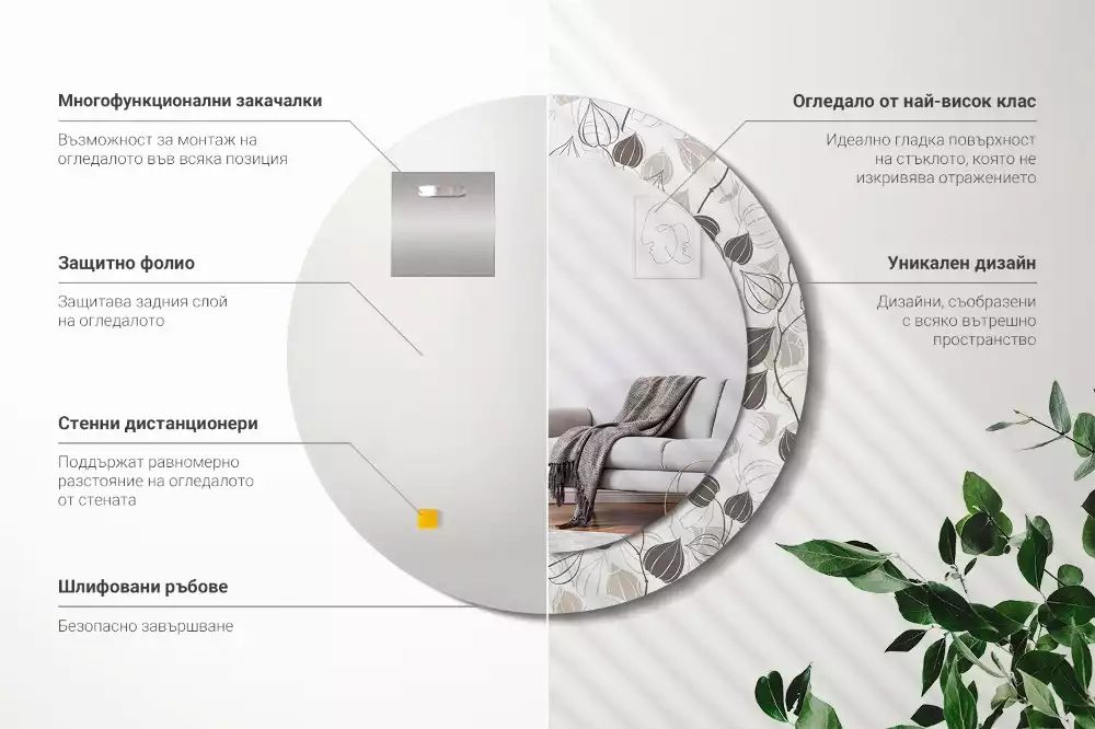 Ronde spiegel met bedrukte lijst Abstracte bloemen