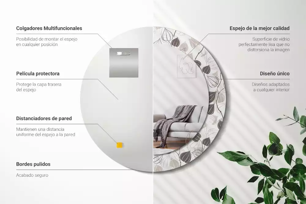 Ronde spiegel met bedrukte lijst Abstracte bloemen