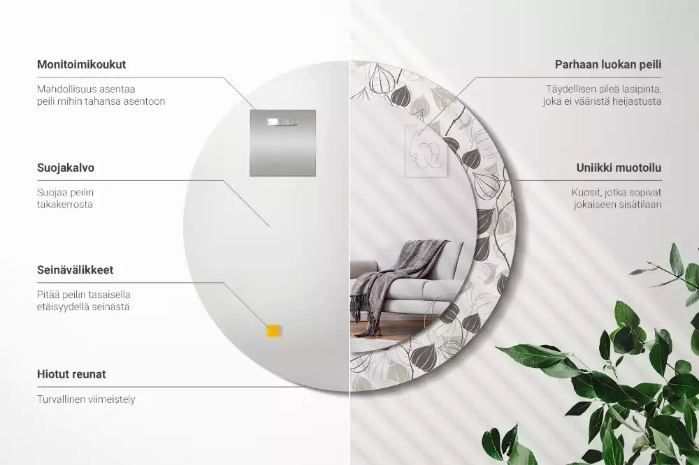 Ronde spiegel met bedrukte lijst Abstracte bloemen