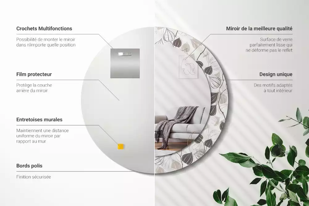 Ronde spiegel met bedrukte lijst Abstracte bloemen