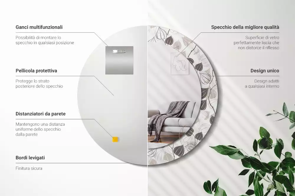 Ronde spiegel met bedrukte lijst Abstracte bloemen