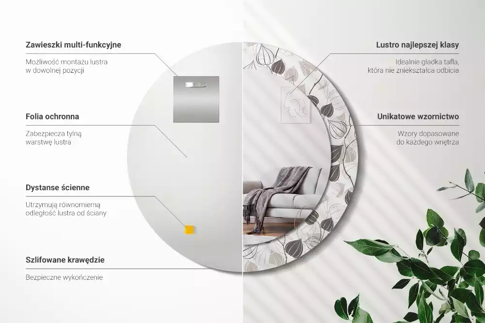 Ronde spiegel met bedrukte lijst Abstracte bloemen