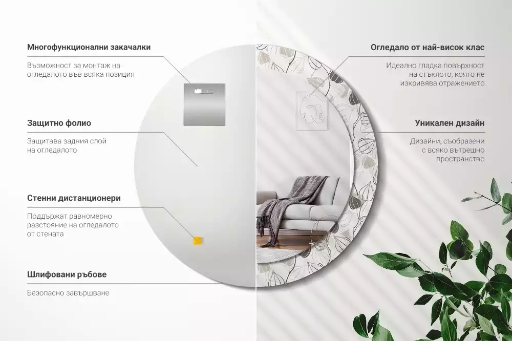 Ronde spiegel met bedrukte lijst Abstracte bloemen