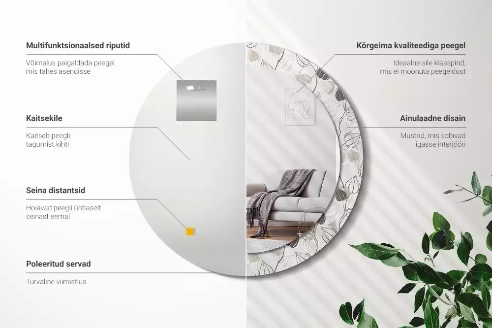 Ronde spiegel met bedrukte lijst Abstracte bloemen