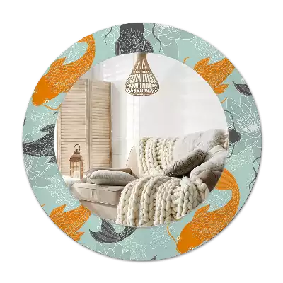 Ronde spiegel met bedrukte lijst Koikarpers