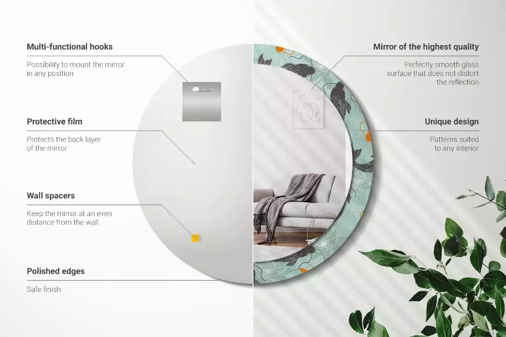 Ronde spiegel met bedrukte lijst Koikarpers