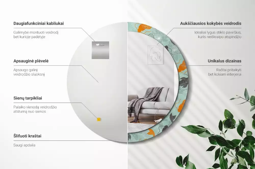 Ronde spiegel met bedrukte lijst Koikarpers