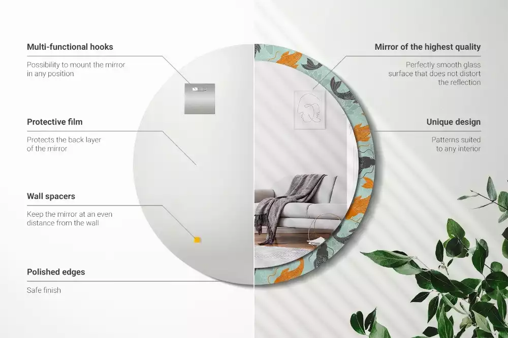 Ronde spiegel met bedrukte lijst Koikarpers