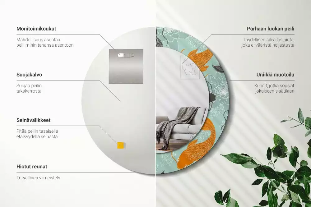 Ronde spiegel met bedrukte lijst Koikarpers