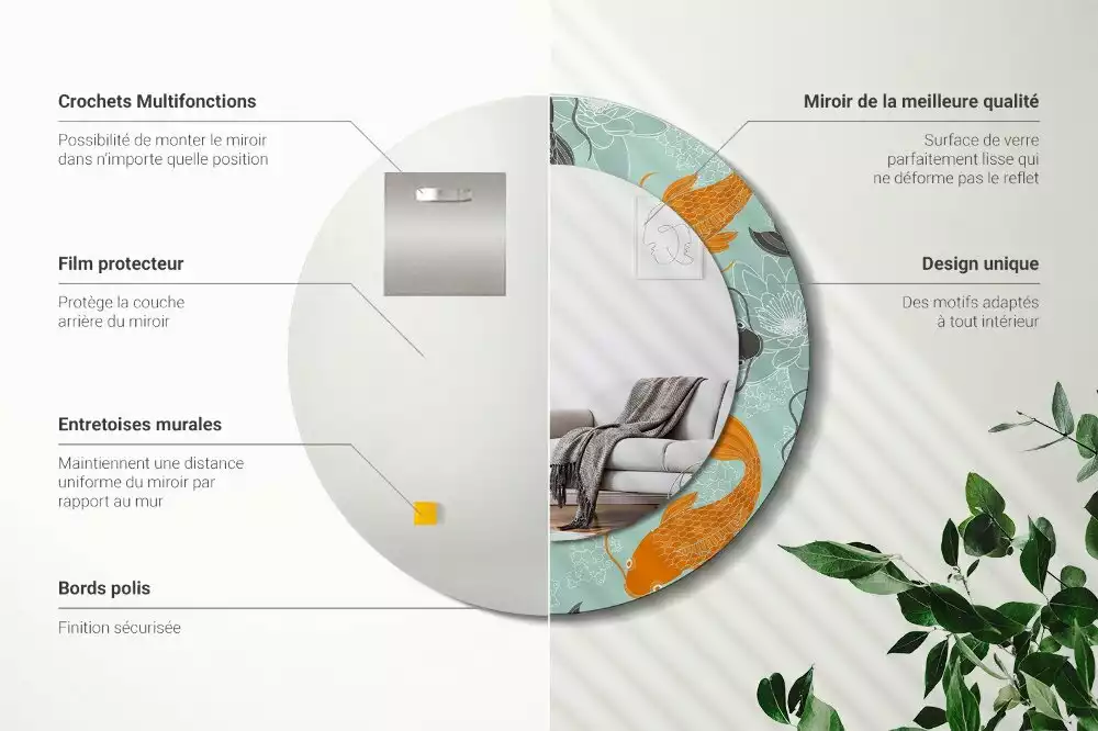 Ronde spiegel met bedrukte lijst Koikarpers