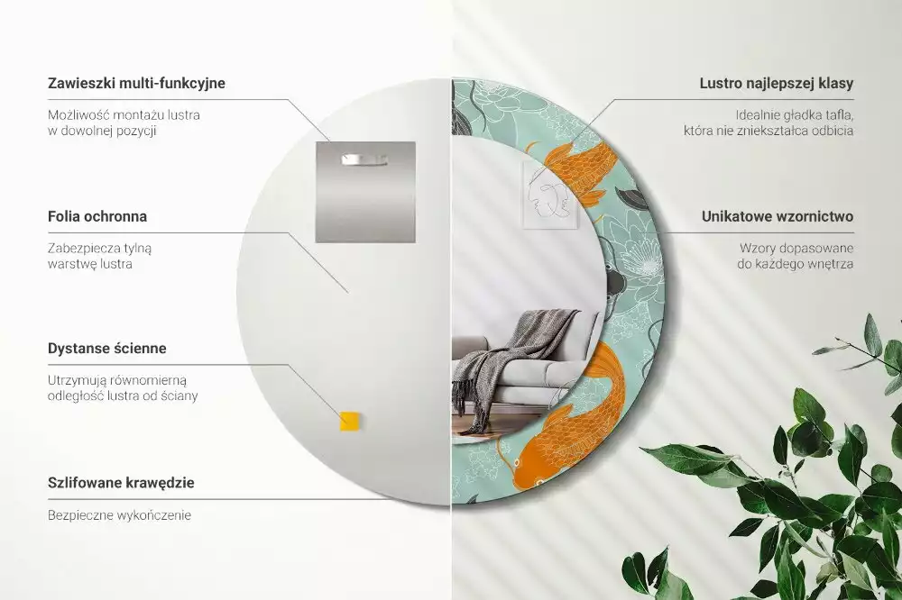 Ronde spiegel met bedrukte lijst Koikarpers