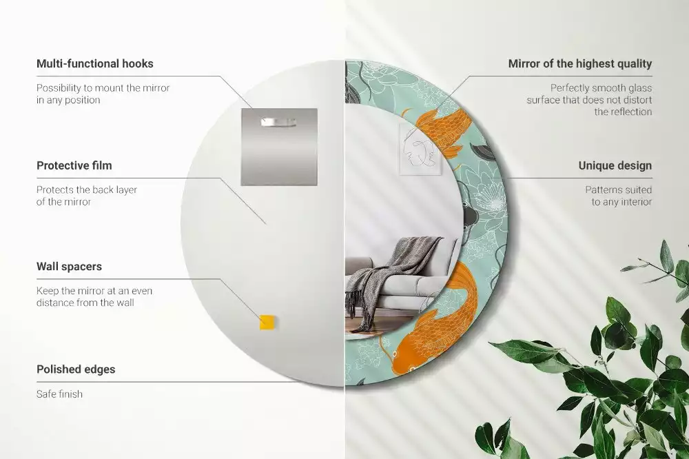 Ronde spiegel met bedrukte lijst Koikarpers