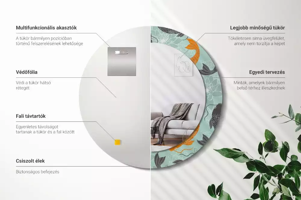 Ronde spiegel met bedrukte lijst Koikarpers