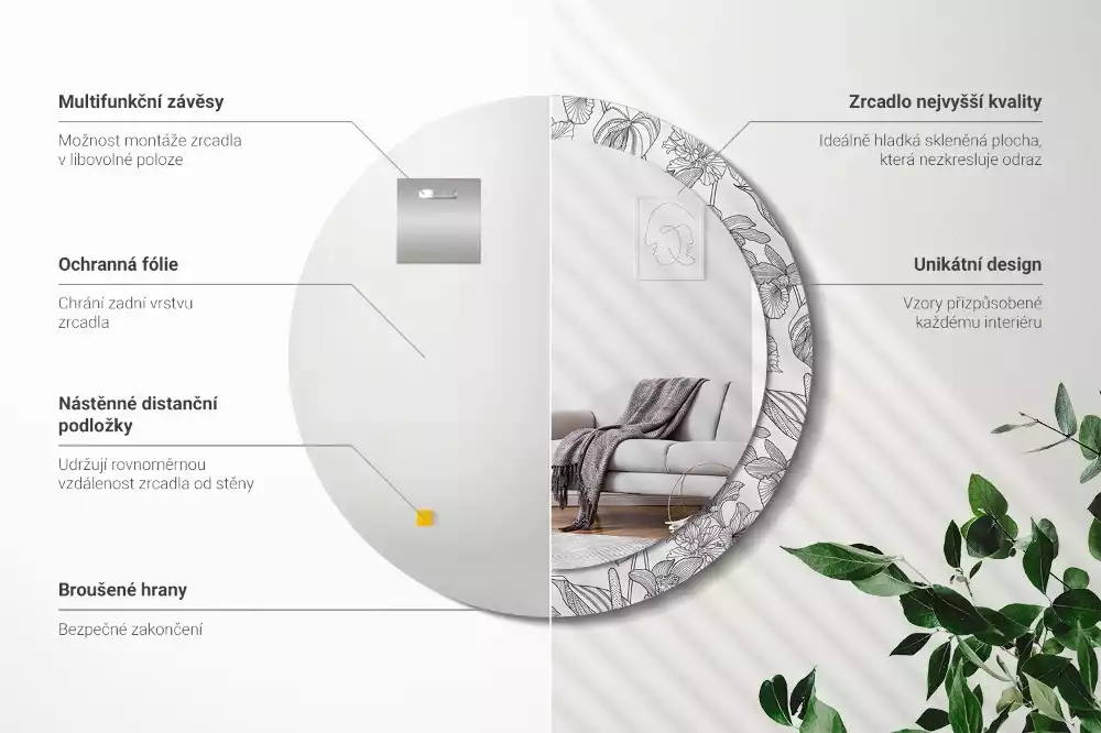 Ronde spiegel met decoratie Bloemenpatroon