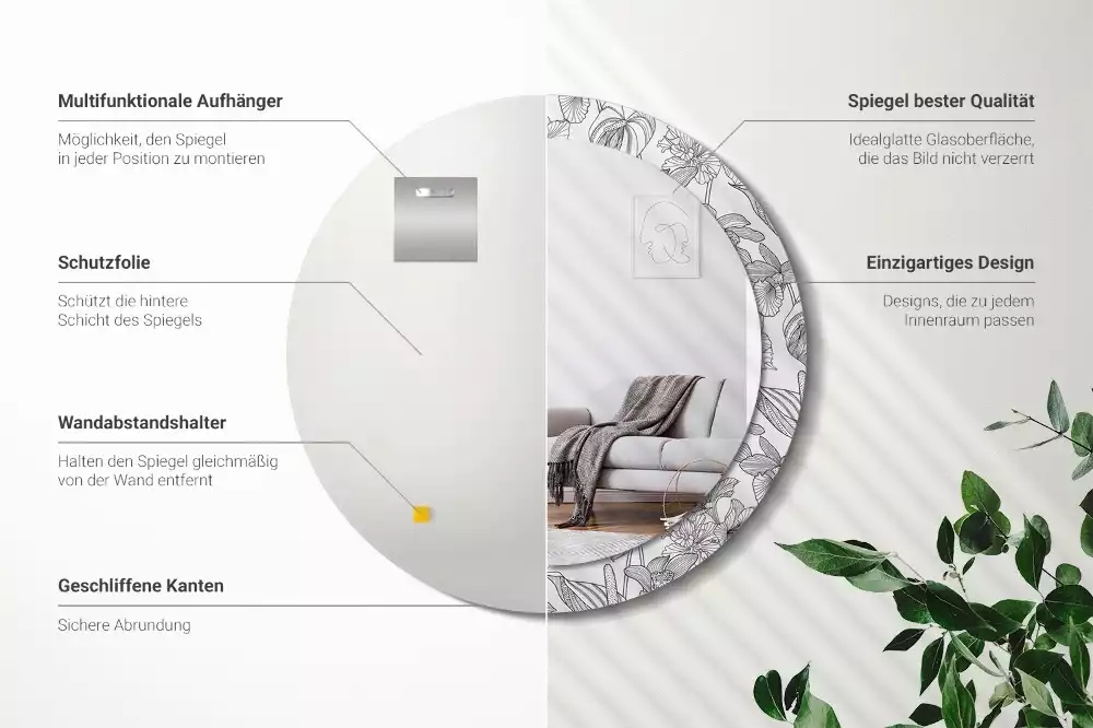 Ronde spiegel met decoratie Bloemenpatroon