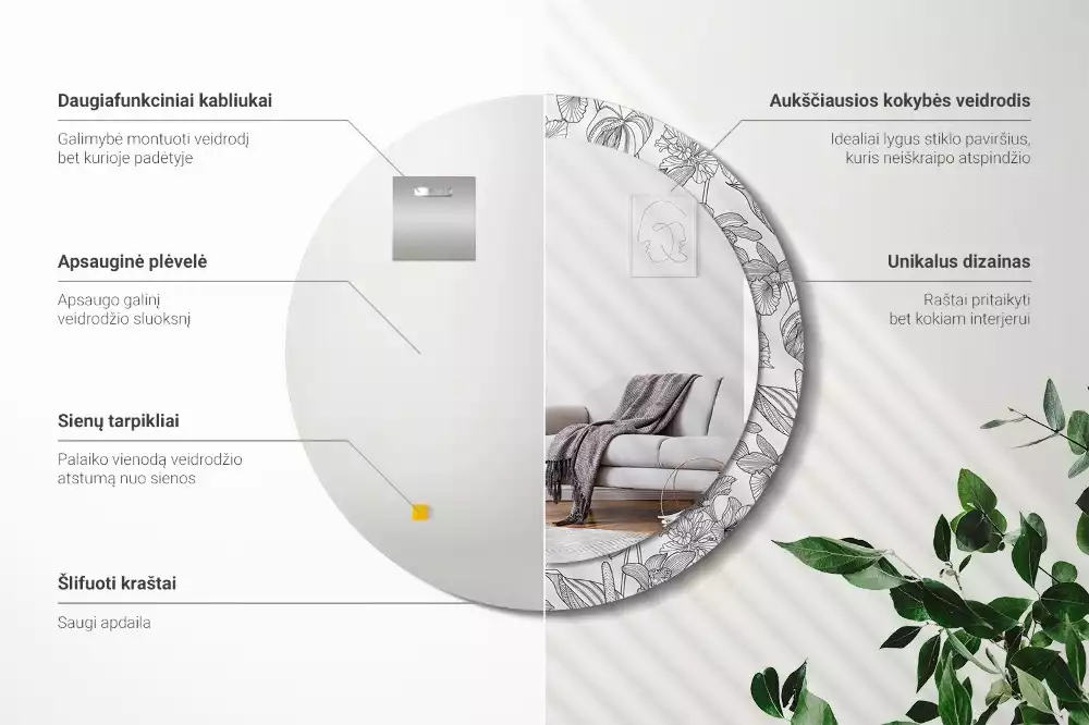 Ronde spiegel met decoratie Bloemenpatroon