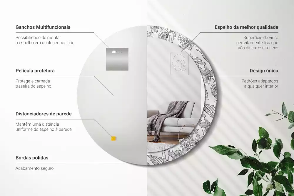 Ronde spiegel met decoratie Bloemenpatroon