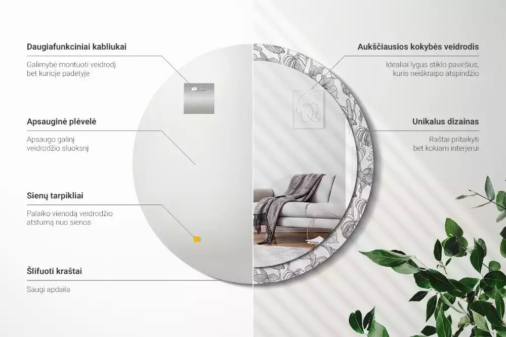 Ronde spiegel met decoratie Bloemenpatroon